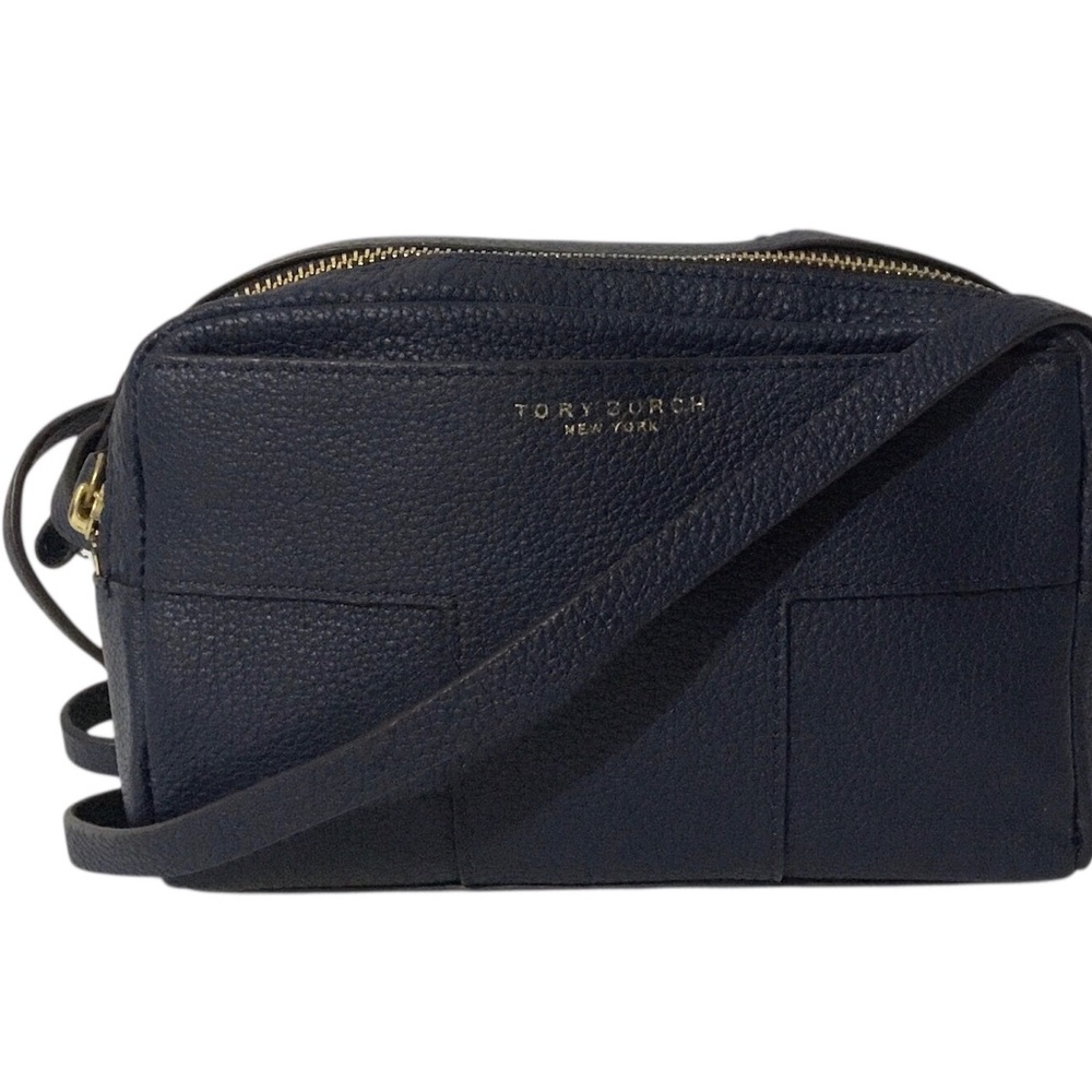 Authentic Tory Burch Navy Pebbled Leather Crossbody with Gold Hardware
